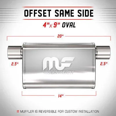 2.5 4×9 Oval 14 Polished Stainless Universal Exhaust Silencer 14377 | MagnaFlow