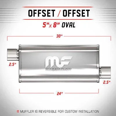 2.5 5×8 Oval 24 Polished Stainless Universal Exhaust Muffler 14260 | MagnaFlow