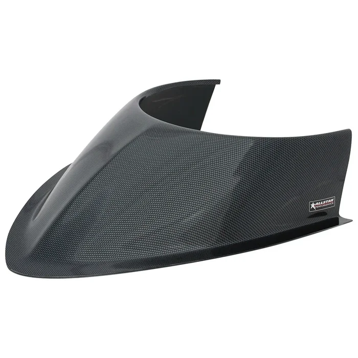 Allstar Performance Hood Scoop – 5-1/2 ” Height – Tapered Front – Curved Base – Offset Sides – Plastic – Carbon Fiber Look