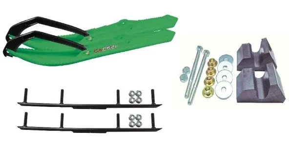 C&A Pro Green BX Snowmobile Skis w/ 4″ Round Bars Complete Kit Yamaha Trailing Arm & Apex/Vector