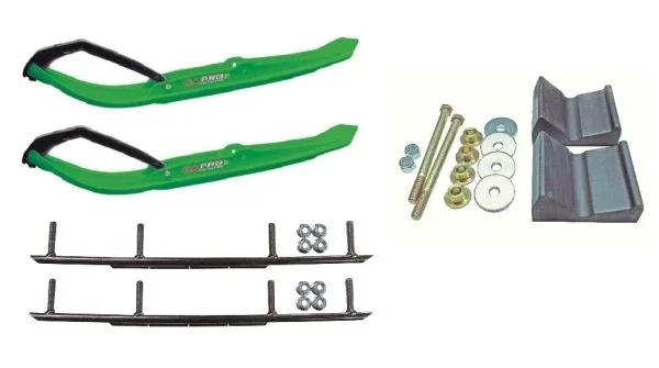 C&A Pro Green MTX Snowmobile Skis w/ 8″ Round Bars Complete Kit 2012+ Rush/Pro RMK/Switchback/Assault