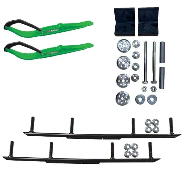 C&A Pro Green Razor Snowmobile Skis w/ 10″ Round Bars Complete Kit Lynx 2022+ Shredder