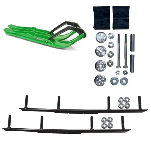 C&A Pro Green XPT Snowmobile Skis w/ 4″ Round Bars Complete Kit Lynx 2022+ Rave, Commander, Ranger, Xterrian