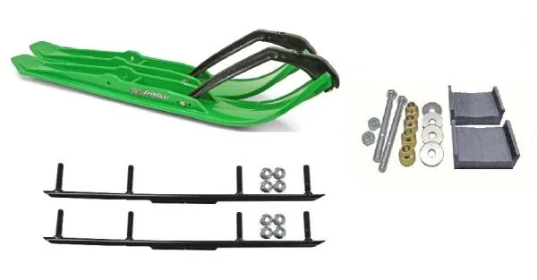 C&A Pro Green XPT Snowmobile Skis w/ 4″ Round Bars Complete Kit Ski-Doo S-Chassis DSA