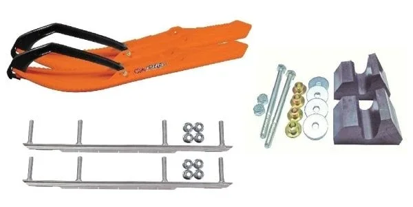C&A Pro Orange BX Snowmobile Skis w/ 9″ Shaper Bars Complete Kit Yamaha Trailing Arm & Apex/Vector