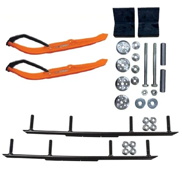 C&A Pro Orange MTX Snowmobile Skis w/ 10″ Round Bars Complete Kit Arctic Cat 2016+ M-Series / Blast / Riot X