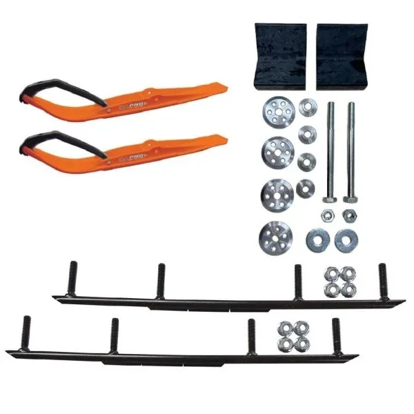 C&A Pro Orange Razor Snowmobile Skis w/ 8″ Round Bars Complete Kit Arctic Cat 2012+ Non M-Series