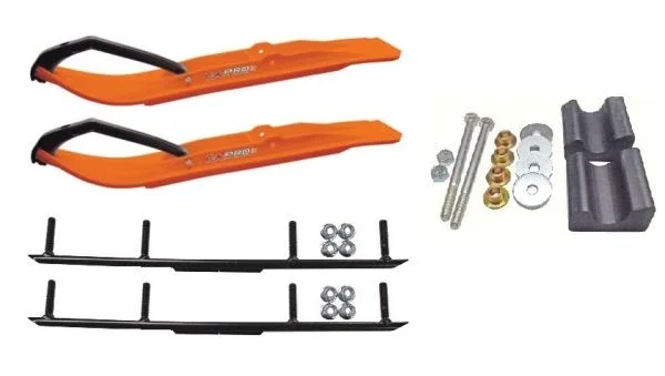 C&A Pro Orange XT Snowmobile Skis w/ 4″ Round Bars Complete Kit Yamaha Phazer/FX Nytro Wishbone