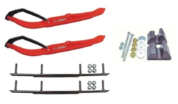 C&A Pro Red MTX Snowmobile Skis w/ 8″ Round Bars Complete Kit Yamaha Trailing Arm & Apex/Vector
