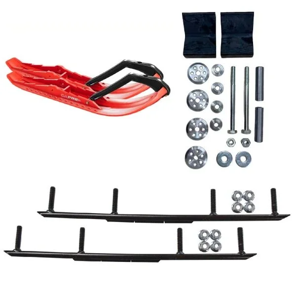 C&A Pro Red TMX Snowmobile Skis w/ 4″ Round Bars Complete Kit Lynx 2022+ Shredder