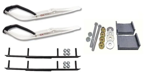 C&A Pro White Razor Snowmobile Skis w/ 6″ Round Bars Complete Kit Ski-Doo S-Chassis DSA