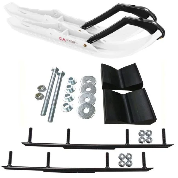 C&A Pro White TMX Snowmobile Skis w/ 4″ Round Bars Complete Kit 2016+ Ski-Doo w/o T.S. Adjustable (excl. Summit)