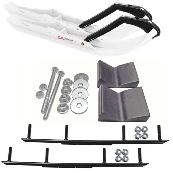 C&A Pro White TMX Snowmobile Skis w/ 4″ Round Bars Complete Kit Yamaha 2014 & Newer Viper