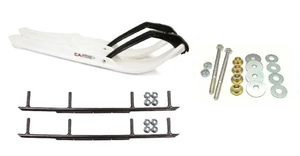 C&A Pro White XPT Snowmobile Skis w/ 8″ Round Bars Complete Kit Ski-Doo ZX[ADSA]/REV/RT/XPXM 2000 & Newer