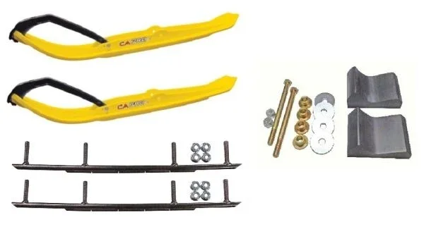 C&A Pro Yellow MTX Snowmobile Skis w/ 10″ Round Bars Complete Kit Polaris Trailing Arm Suspension