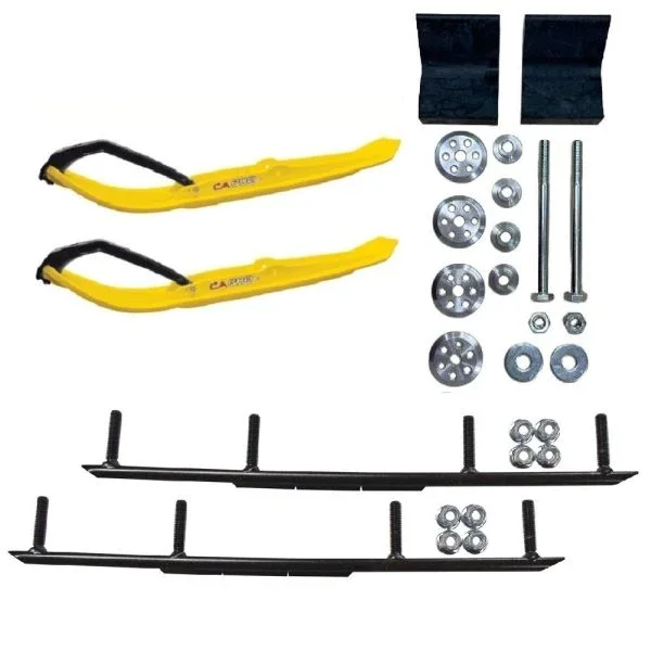C&A Pro Yellow MTX Snowmobile Skis w/ 4″ Round Bars Complete Kit Polaris 2012+