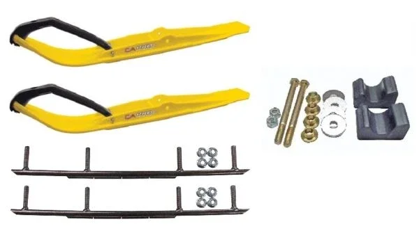C&A Pro Yellow Razor Snowmobile Skis w/ 8″ Round Bars Complete Kit Arctic Cat 2009 and Previous
