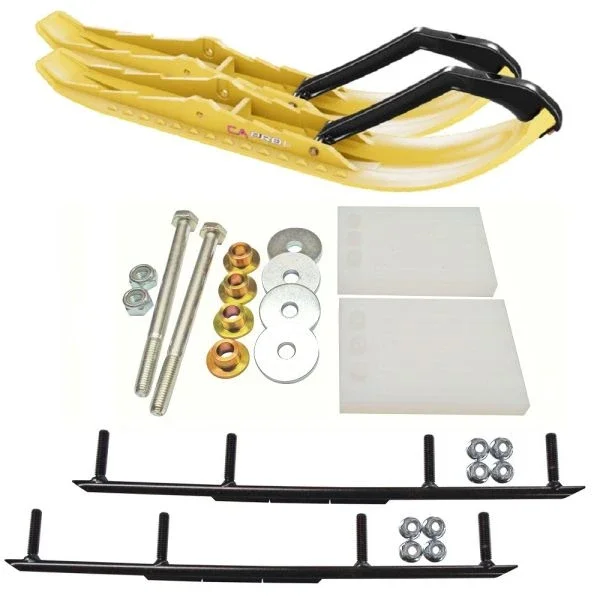 C&A Pro Yellow TMX Snowmobile Skis w/ 6″ Round Bars Complete Kit Yamaha 2011 and Up Apex/Vector Power Steering