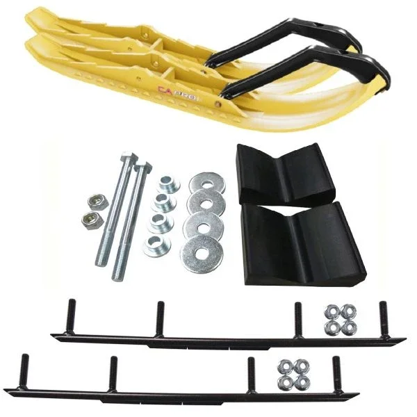 C&A Pro Yellow TMX Snowmobile Skis w/ 8″ Round Bars Complete Kit 2016+ Ski-Doo w/o T.S. Adjustable (excl. Summit)