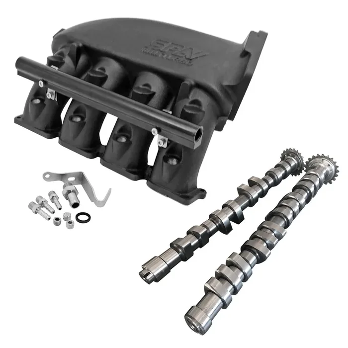 CAST ALUMINUM INTAKE MANIFOLD FOR TRANSVERSE VW/AUDI 1.8T WITH 4 INJECTORS FUEL RAIL KIT (RIGHT SIDE OEM THROTTLE) – BLACK + 252 / 260 HIGH PERFORMANCE CAMSHAFT SET FOR VW/AUDI 1.8L 20V
