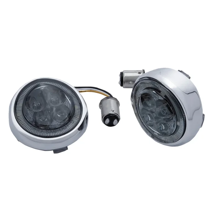 CIRO 2040-2861 45600 Fang® Front Turn Signal Light Inserts – Amber/White LED – Smoke Lens – Chrome