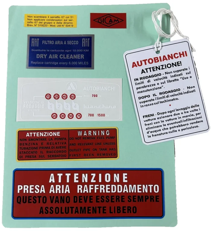 Classic Autobianchi Bianchina Engine Interior Stickers Set – Highest Quality