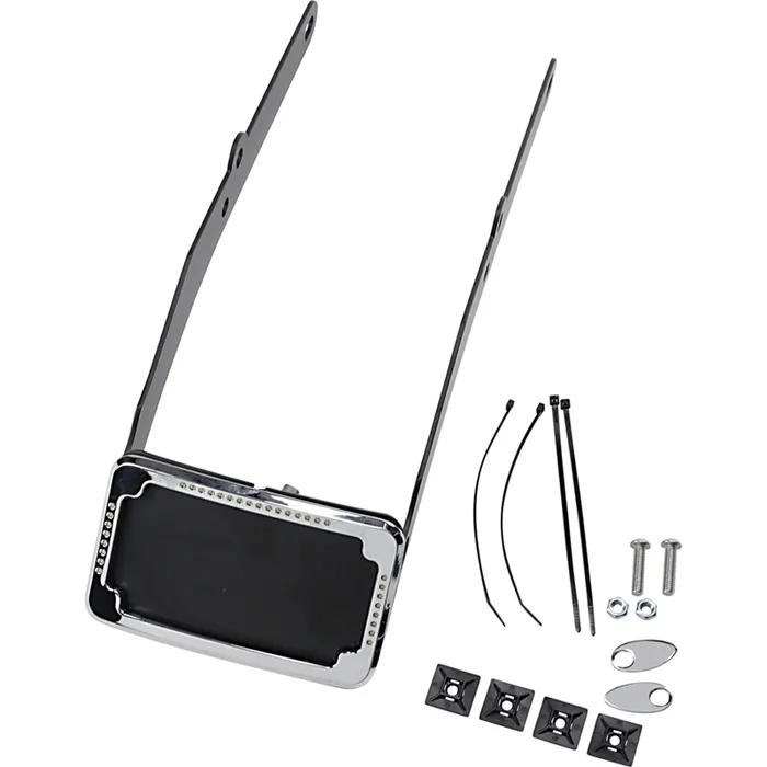 CYCLE VISIONS 2030-1440 CV4655 Curved License Plate Frame and Mount with License Plate Light LP Plate Frame & Mount with Signals – FLSL – Chrome