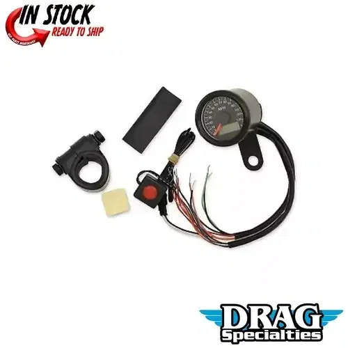 Drag Specialties 2210-0420 Black 1-7/8″ Mini Programmable Electronic Speedometer