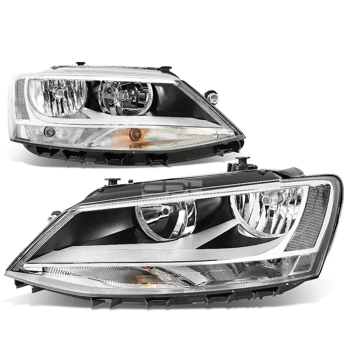 Fit 2011-2018 VW Jetta Mk6 Pair Chrome Housing Clear Corner Headlight/Lamp Set