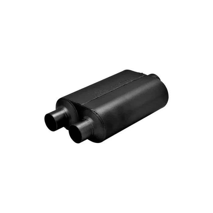 Flowmaster Super 40 Muffler 3 ” Center Inlet/2-1/2 Offset Dual Outlet 13-1/2 x 10 x 5 ” Oval Body 19-1/2 ” Long Steel – Alum