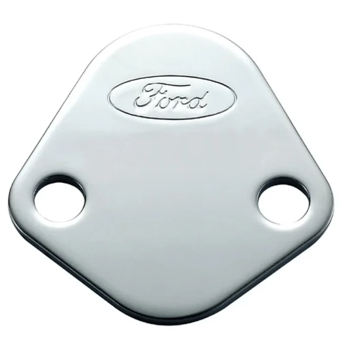 Ford Racing Fuel Pump Blockoff – Chrome – Ford Logo – Ford V8
