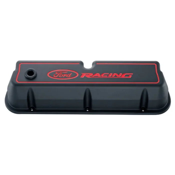 Ford Racing Tall Valve Cover – Baffled – Breather Hole – Ford Racing Logo – Black Crinkle – Small Block Ford (Pair)