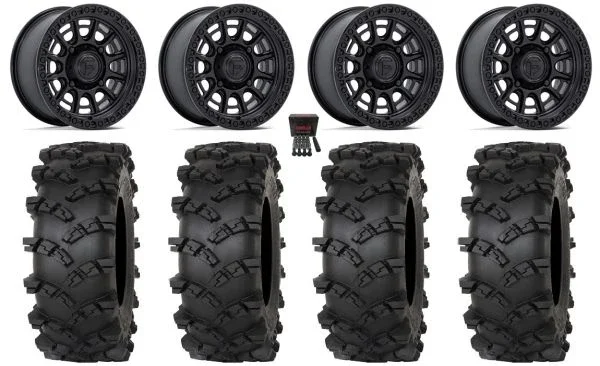 Fuel Cycle 15″ Wheels Black +38mm 32″ Outlaw M/T Tires Can-Am Maverick X3 / Honda Pioneer 1000 / Talon