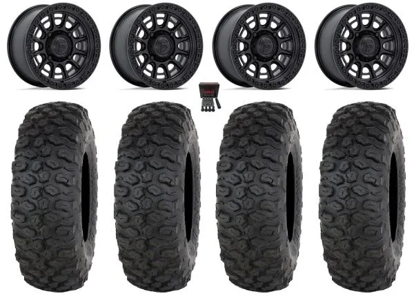 Fuel Cycle 15″ Wheels Black +38mm 33″ Chicane DS Tires Kawasaki Mule Pro FXT KRX / Yamaha Wolverine RMAX / YXZ 2019+