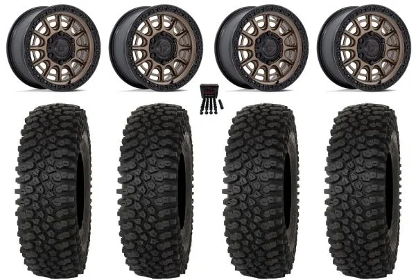 Fuel Cycle 15″ Wheels Bronze +38mm 32″ Roctane ST Tires Can-Am Maverick R