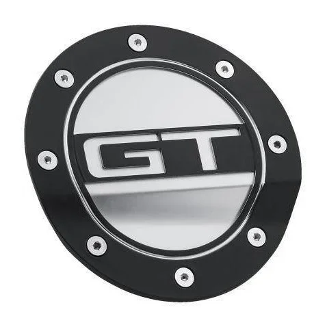 Fuel Door (Black/Silver, feat. GT Logo) for Mustang 2015-23 | #FR3Z-6640526-GB | Drake Muscle Cars