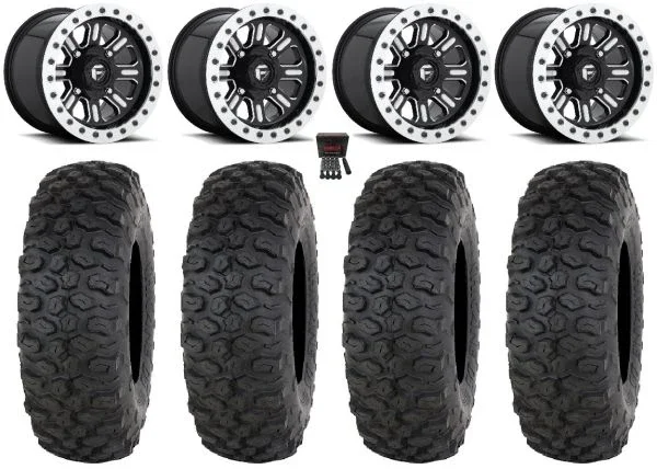 Fuel Hardline Beadlock 15″ Wheels Black 33″ Chicane DS Tires Kawasaki Teryx Mule