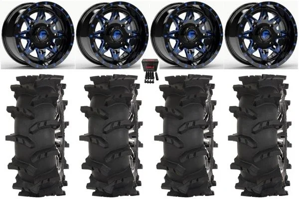 Fuel Lethal 14″ Wheels Blue 30″ Outlaw Max Tires Polaris Sportsman / RZR / Ranger