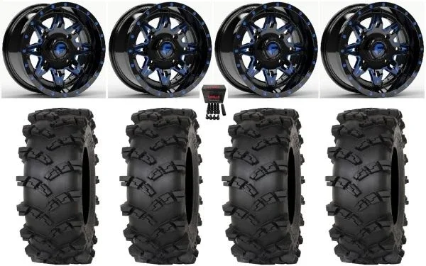 Fuel Lethal 15″ Wheels Blue 33″ Outlaw M/T Tires Polaris RZR XP 1000 / PRO XP / Ranger XP 900/1000