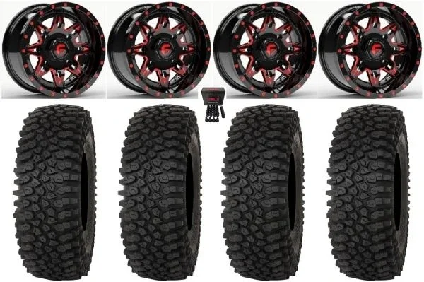 Fuel Lethal 15″ Wheels Red 32″ Roctane STX Tires Can-Am Maverick X3 / Honda Pioneer 1000 / Talon