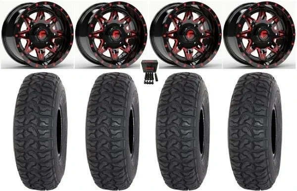 Fuel Lethal 15″ Wheels Red 35″ Chicane LT Tires Polaris Sportsman / RZR / Ranger