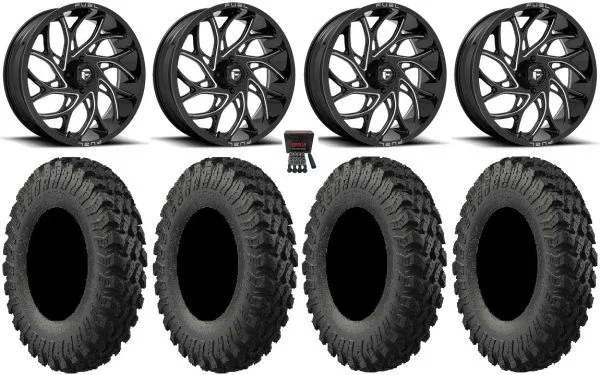Fuel Runner 22″ Wheels Black +0mm 35″ MotoRally Tires Kawasaki Teryx Mule