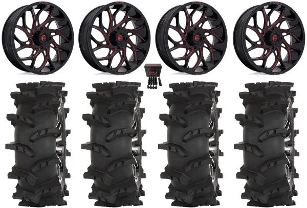 Fuel Runner 22″ Wheels Red 35″ Outlaw Max Tires Kawasaki Teryx Mule