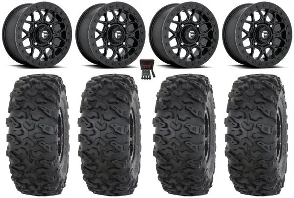 Fuel Tech Beadlock 15″ Wheels Black 30″ Roctane T4 Tires Kawasaki Mule Pro FXT KRX / Yamaha Wolverine RMAX / YXZ 2019+