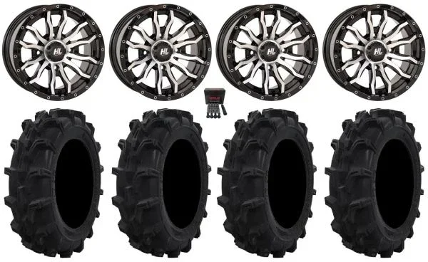 High Lifter HL21 14″ Wheels Machined 27″ Mud XC Tires Can-Am Commander Maverick Renegade Outlander Defender