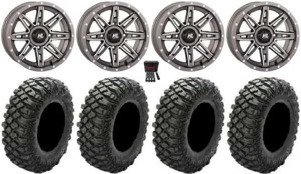 High Lifter HL22 14″ Wheels Gunmetal 30″ Crawler XR Tires Kawasaki Teryx Mule