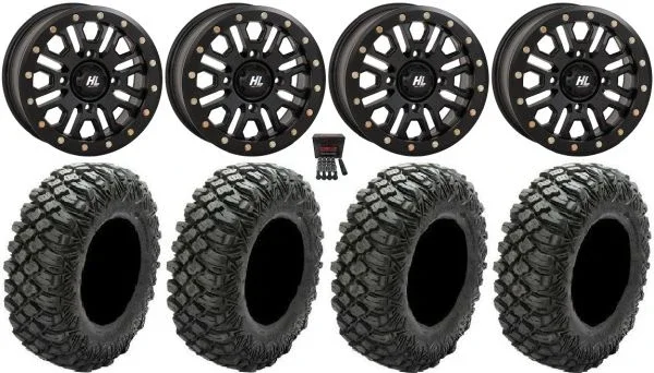 High Lifter HL23 Bdlk 15″ Wheels Bk 35″ Crawler XG Tires Kawasaki Teryx Mule