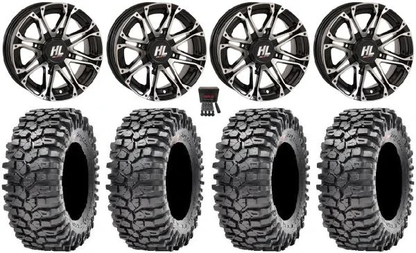 High Lifter HL3 14″ Wheels Machined 32″ Roxxzilla Tires Can-Am Maverick X3 / Honda Pioneer 1000 / Talon