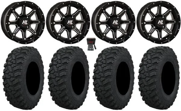 High Lifter HL4 14″ Wheels Machined 27″ Trekker Tires Honda Pioneer
