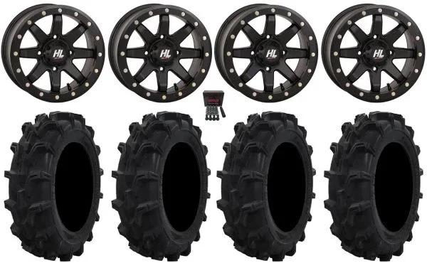 High Lifter HL9 Bdlk 15″ Wheels Bk 4+3 30″ Mud XC Tires Kawasaki Teryx Mule